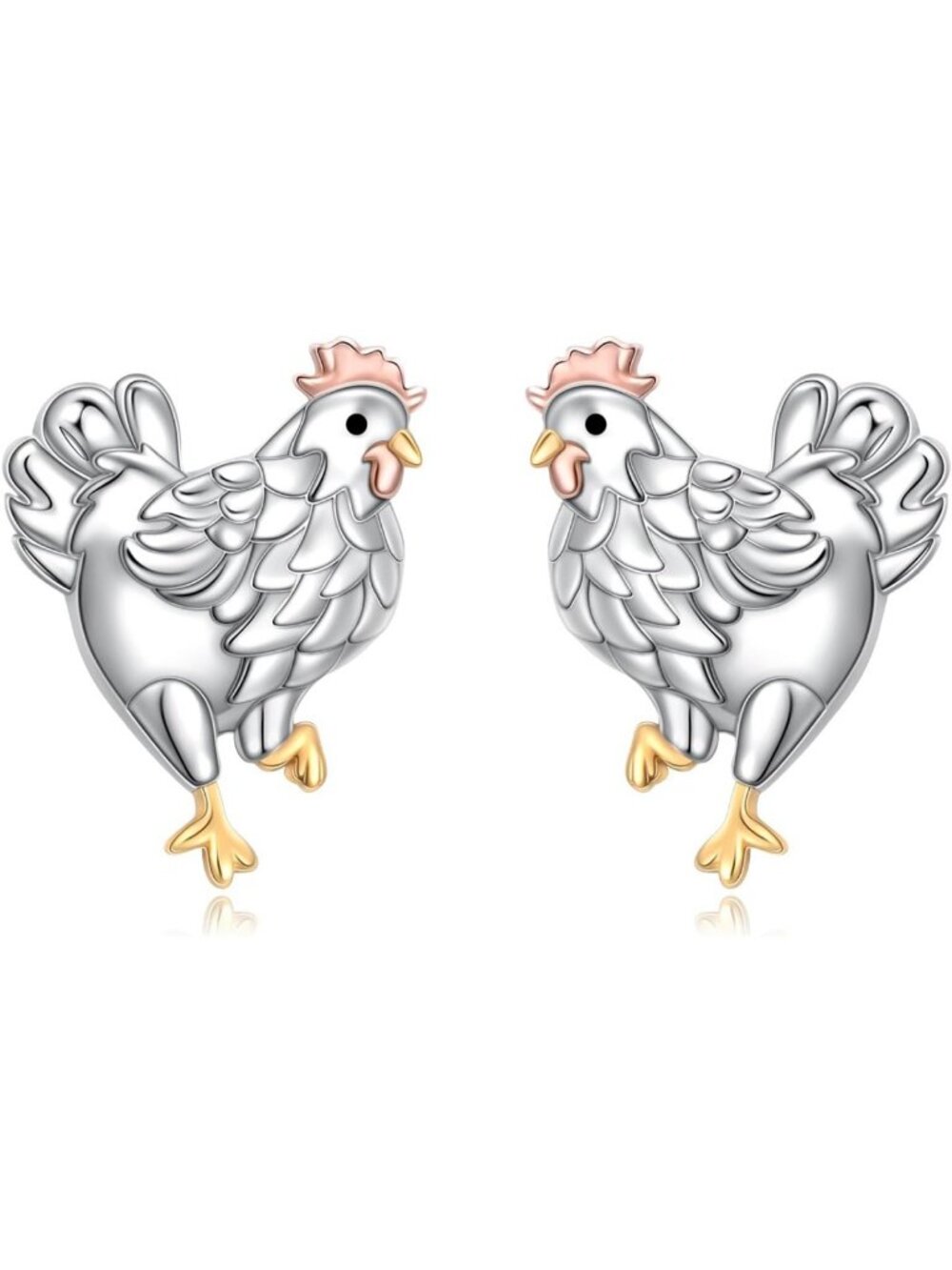 Sterling Silver S925 Chicken Rooster Hen Earrings - Unique Women's Jewelry Gift